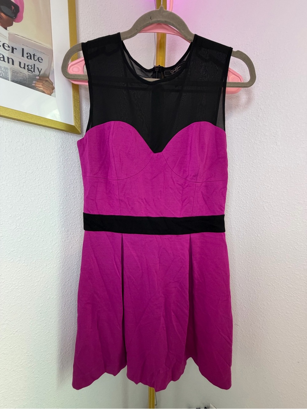 Jessica Simpson Fuchsia Mini Dress with Black Mesh Yoke